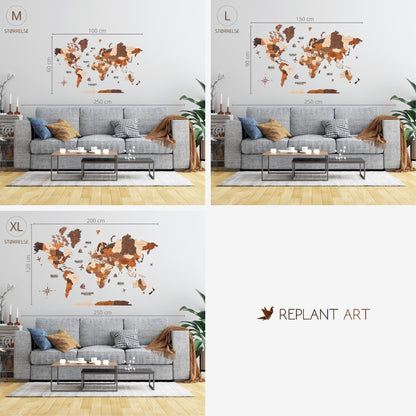 3D Världskarta Multifärg